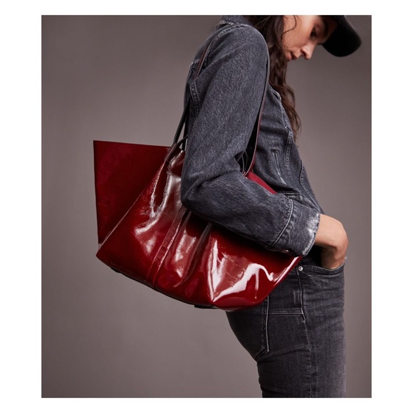 AllSaints Odette East West Liquid Rouge Red Tote Bag NWT - Picture 5 of 11